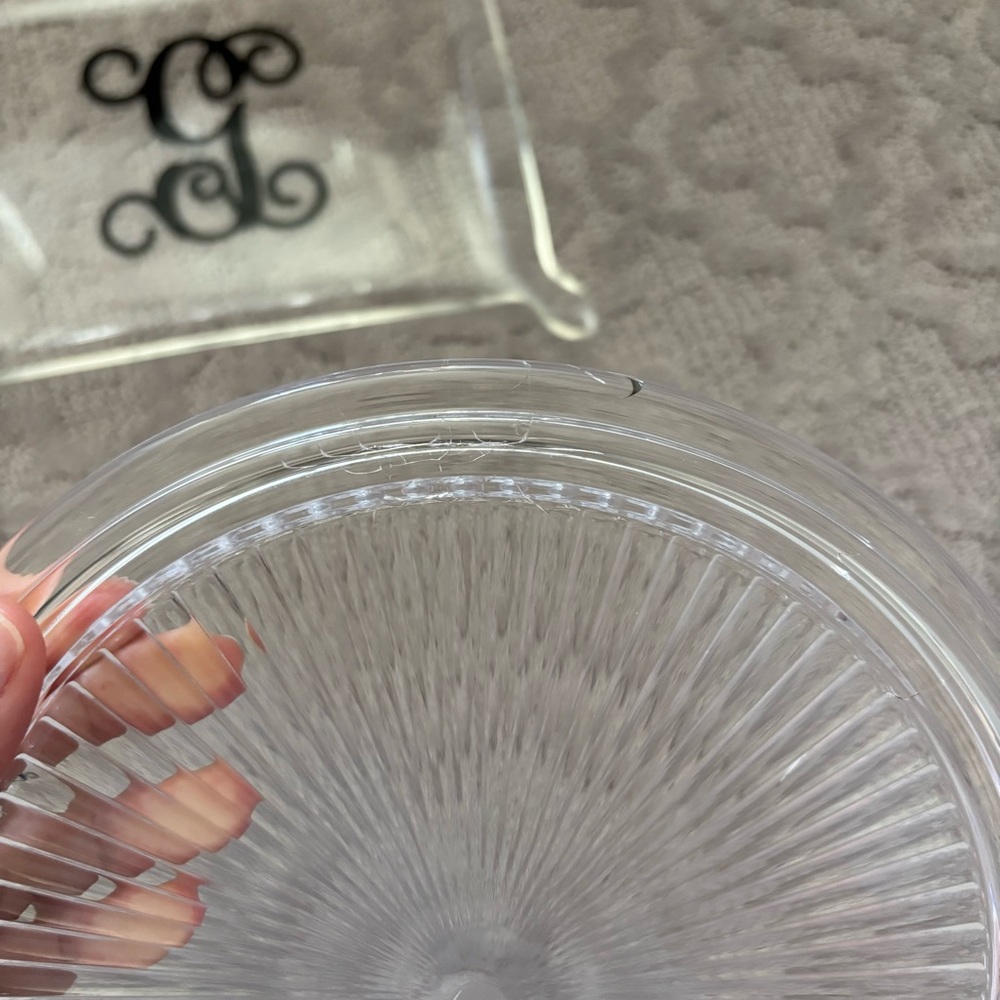 Clear Enamel Covered Cheese Board Dish with Serving Tray Monogram G Gift Party - Picture 7 of 7
